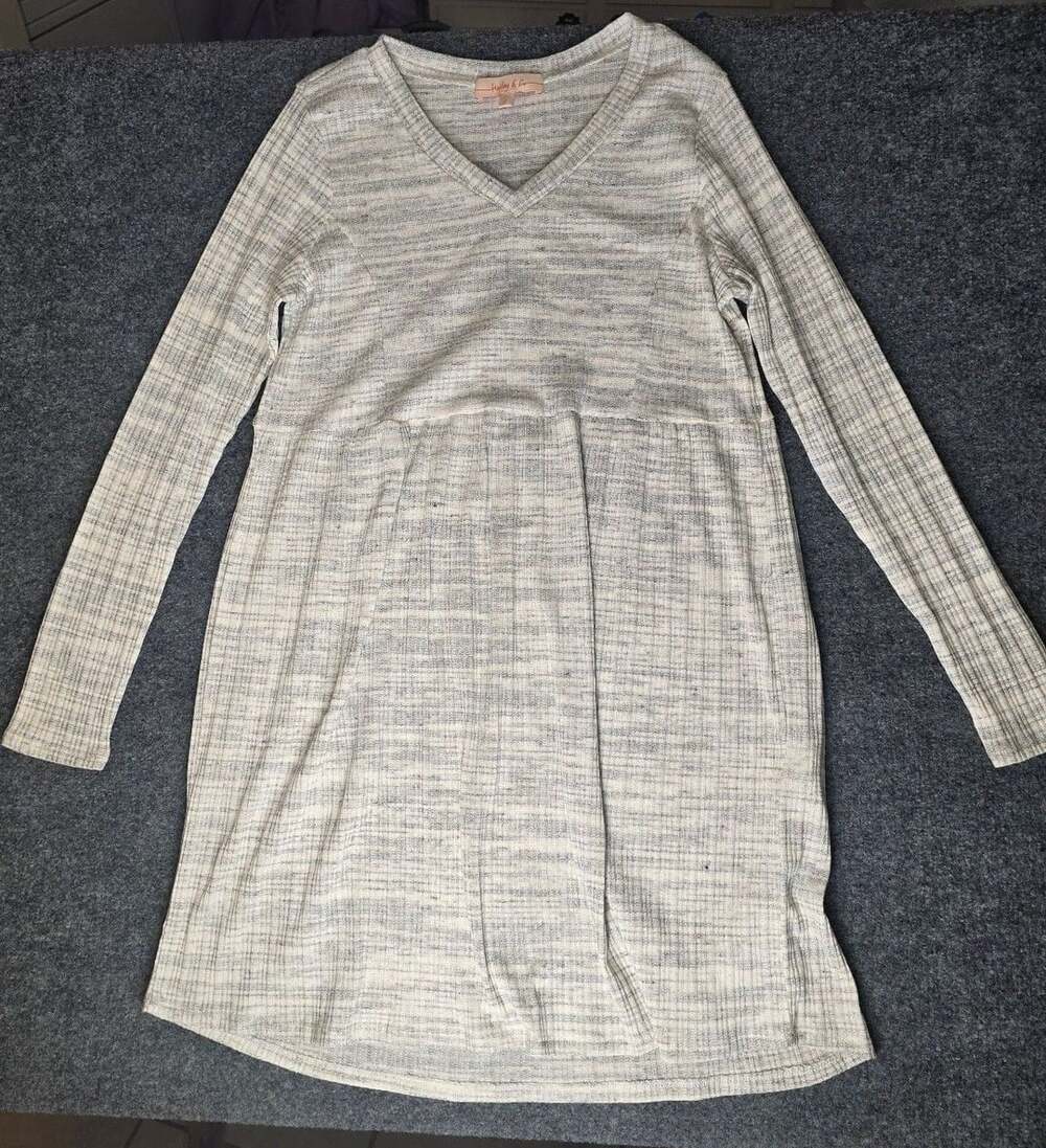 Hailey & Co Long Sleeve Tunic Dress Size S Grey Plaid V-Neck